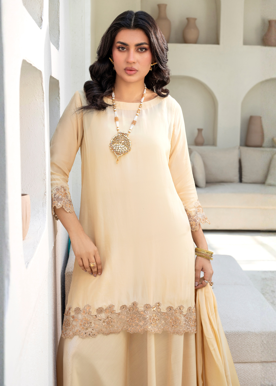 Cream Sequin Lengha Outift-3PC