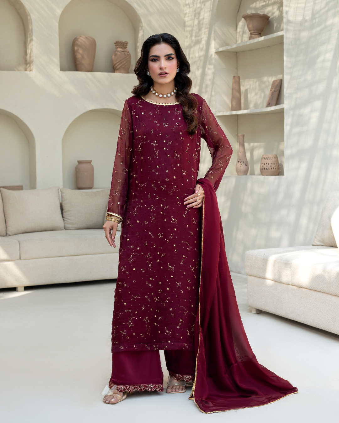 Maroon Sitara 3 PC suit