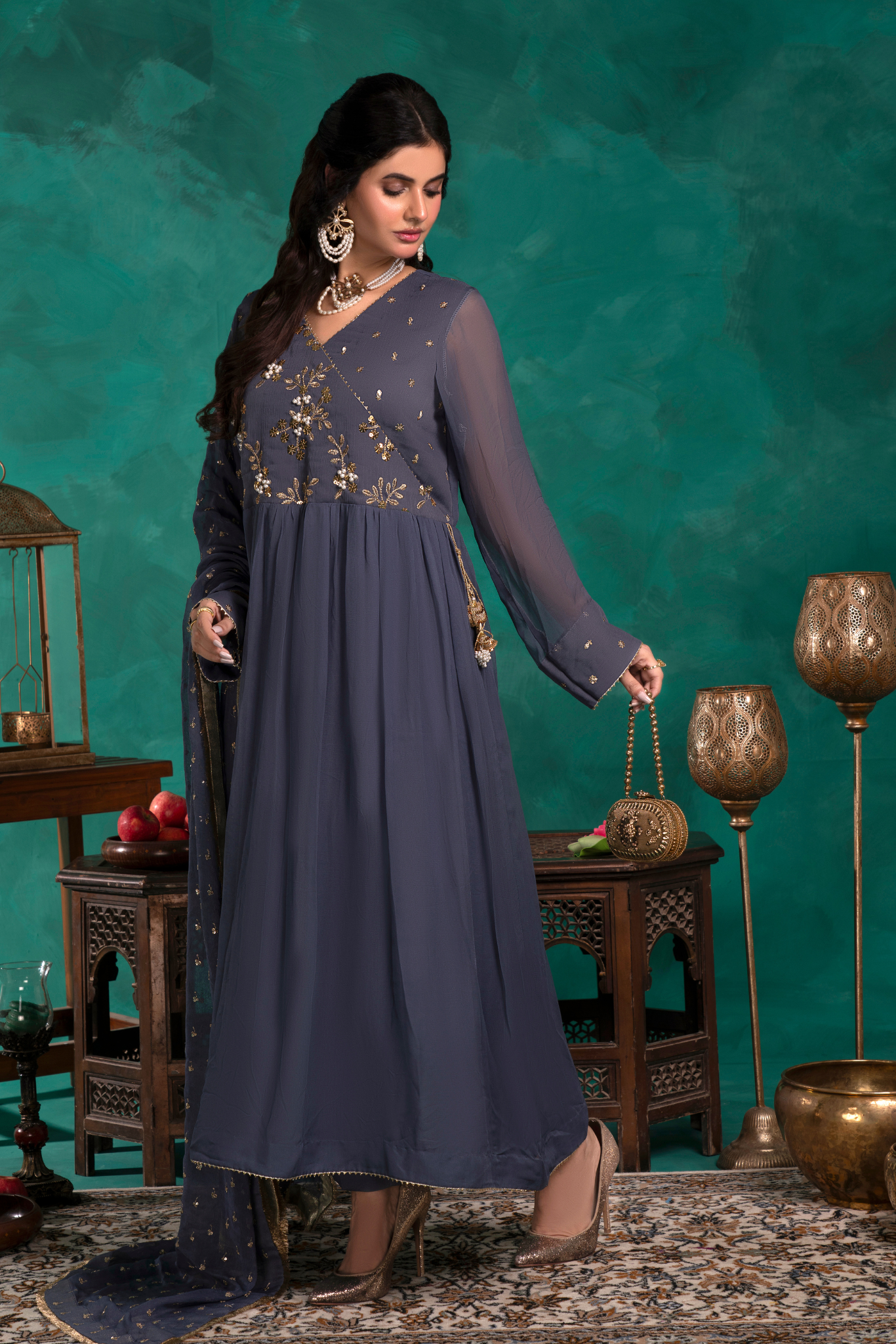 Grey Gleam Anarkali