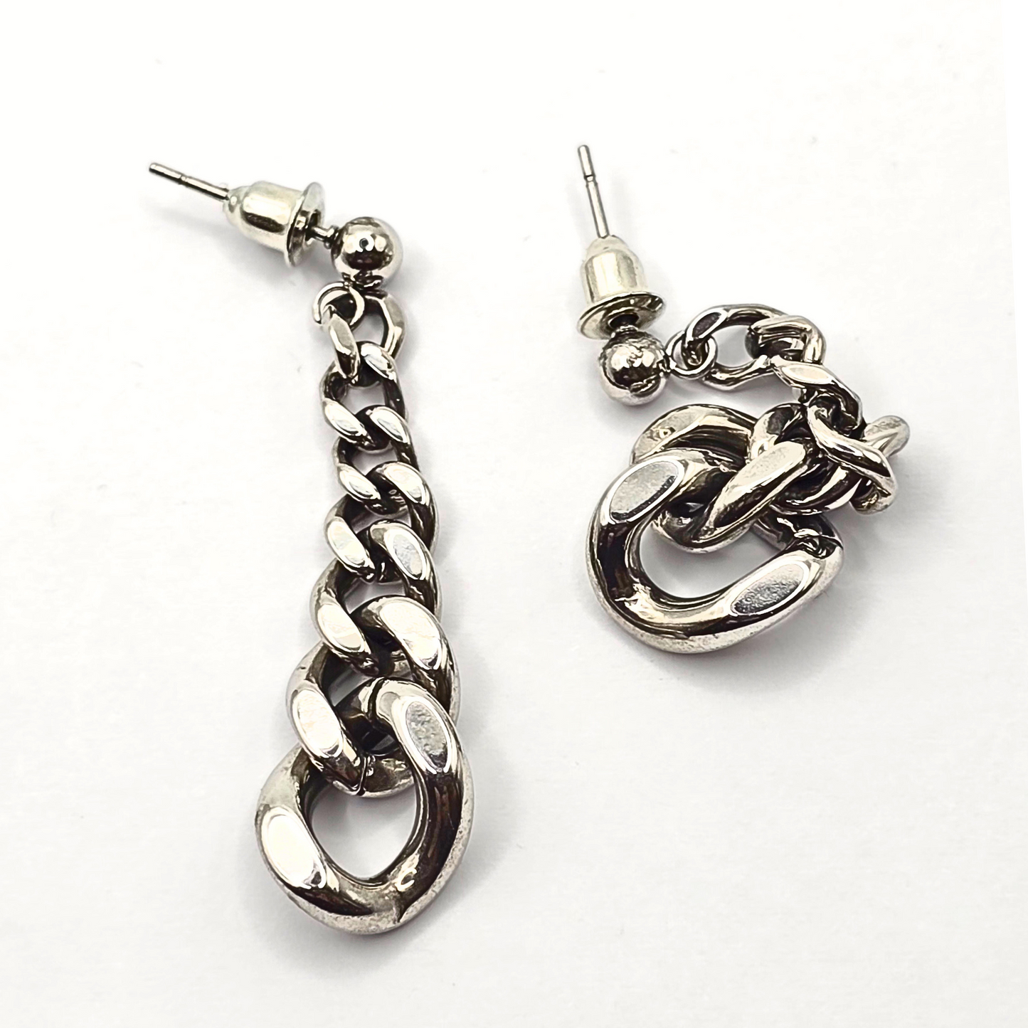 Silver Cuban Chain Drop Earrings