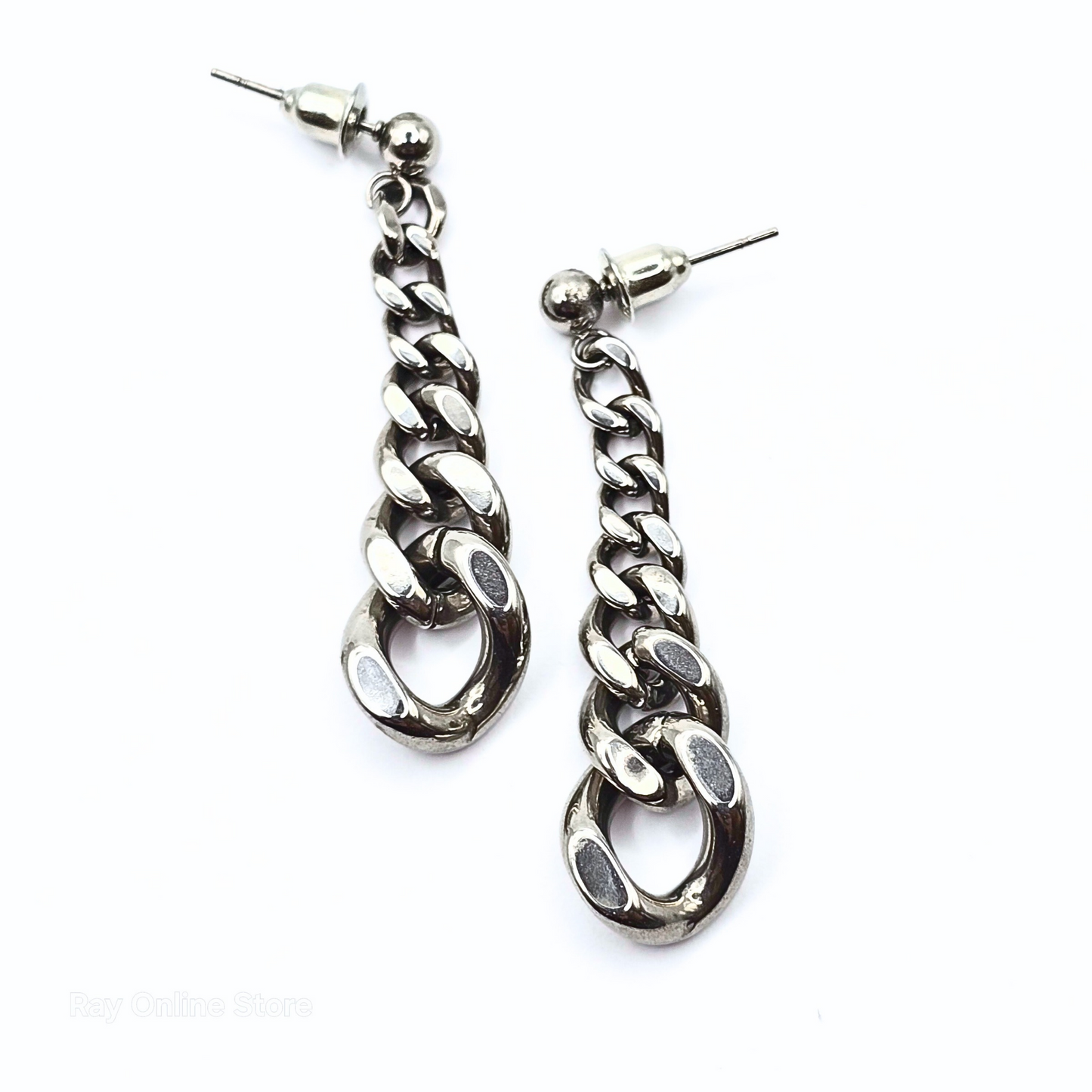 Silver Cuban Chain Drop Earrings