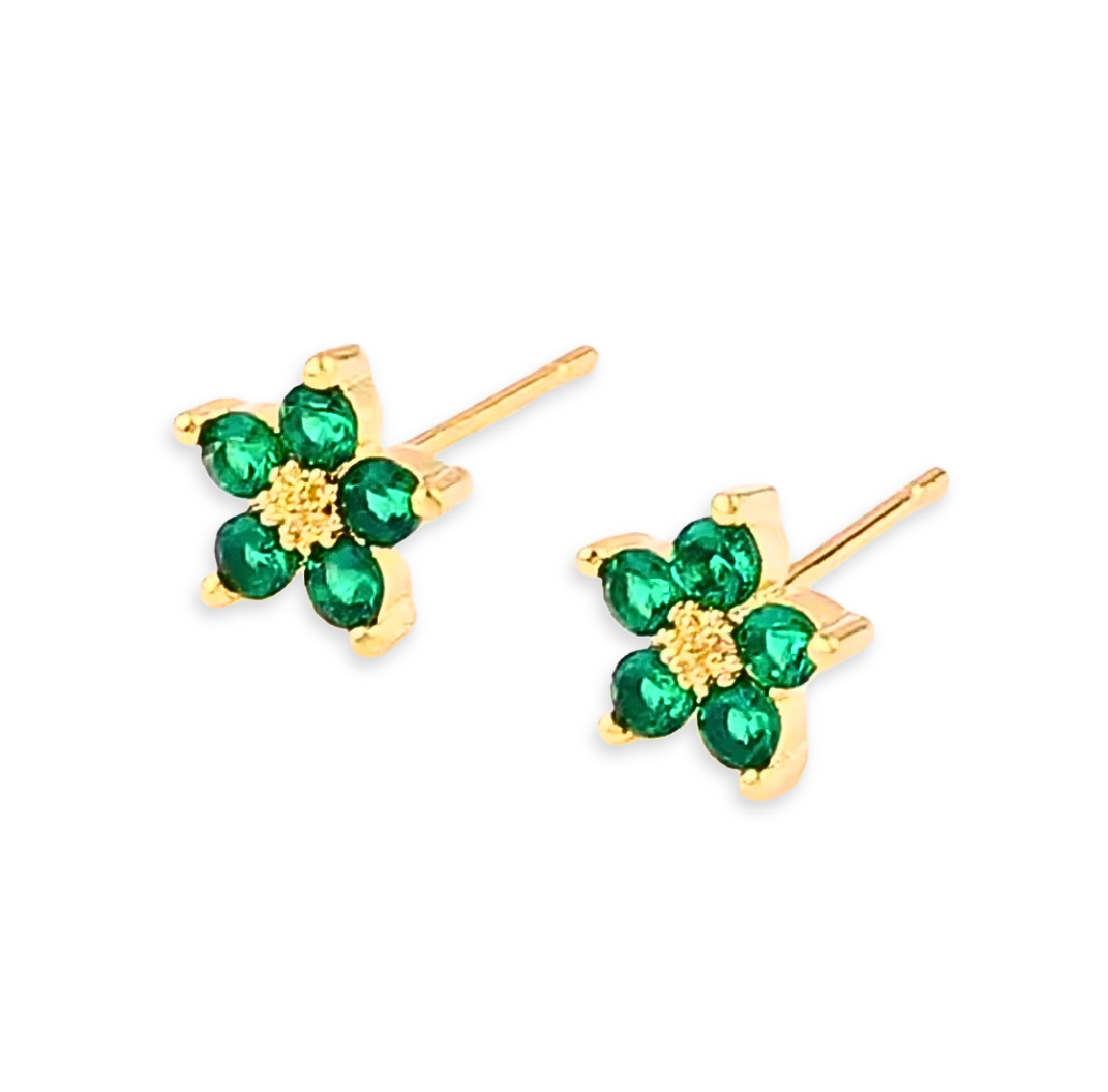 Green Floral Zircon Studs