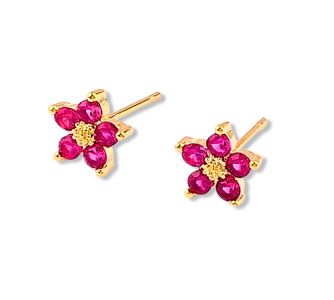 Red Floral Zircon Studs