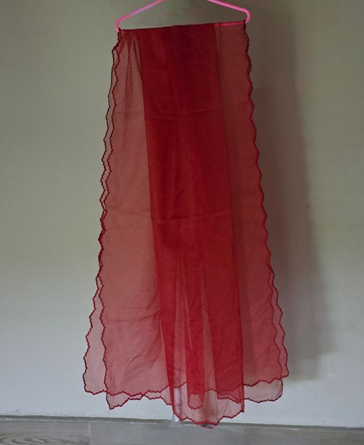 Cutwork Crimson Organza Dupatta