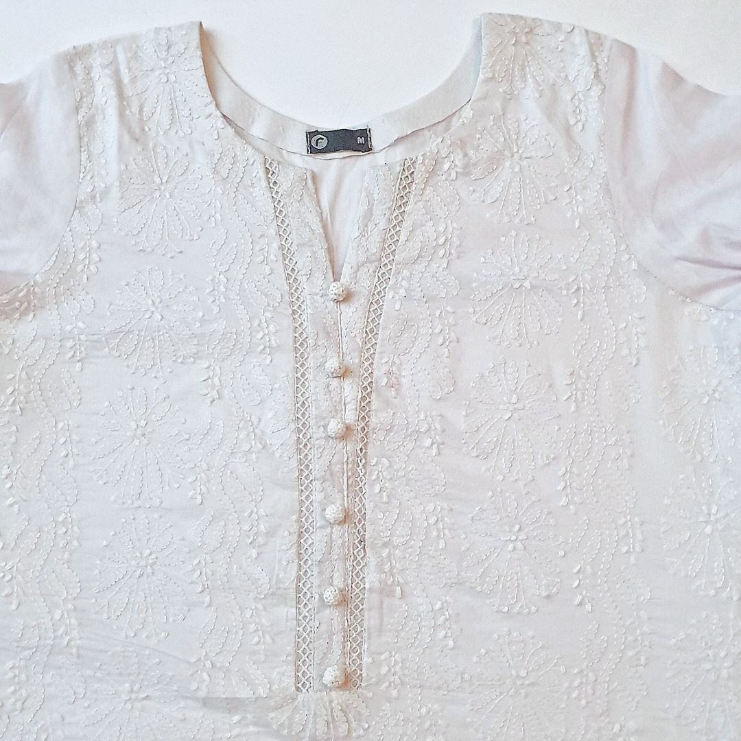 Hand Embroided Shadow Work Border Shirt