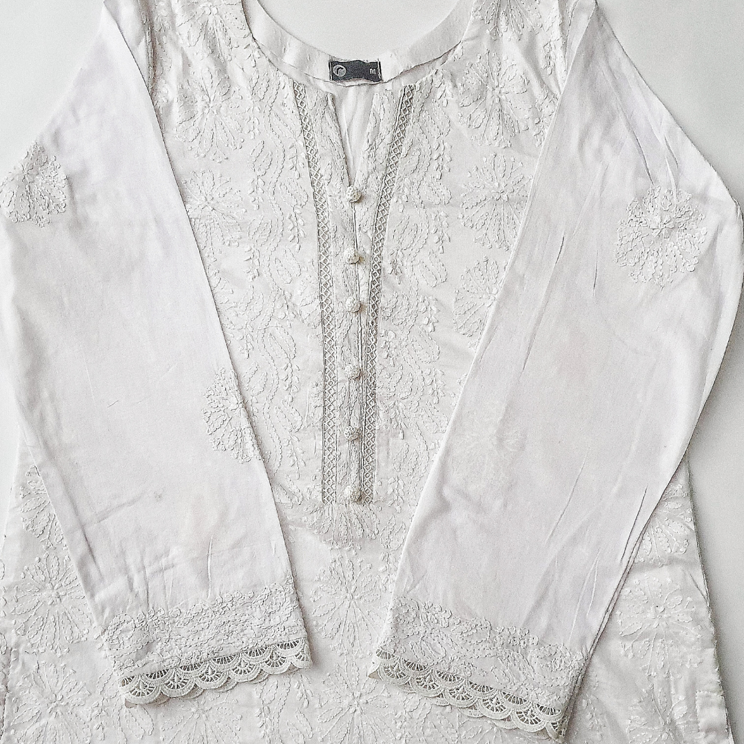 Hand Embroided Shadow Work Border Shirt