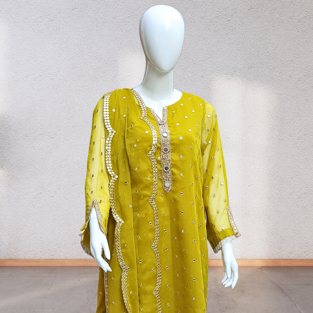 Mehndi Pani Work Suit-3PC