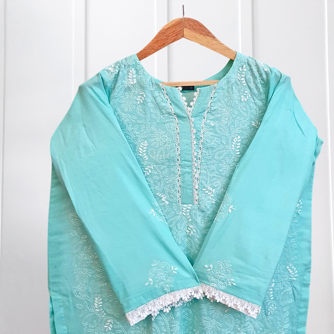 Sea Blue Hand Embroided Suit-3PC