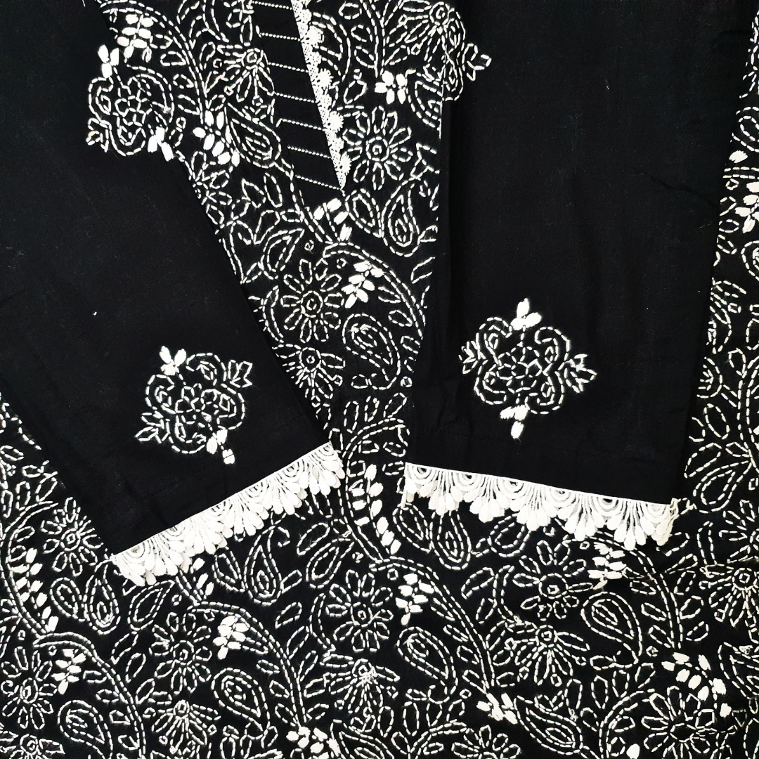 Siyah Hand Embroided Suit-3PC