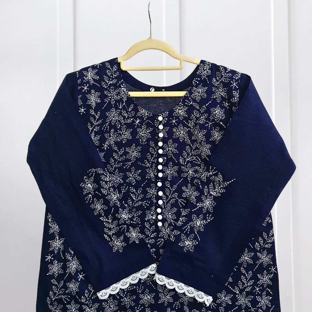 Navy Blue Hand Embroided Suit-3PC