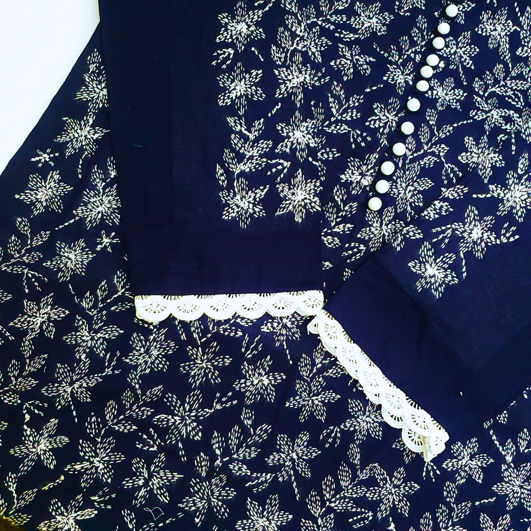 Navy Blue Hand Embroided Suit-3PC