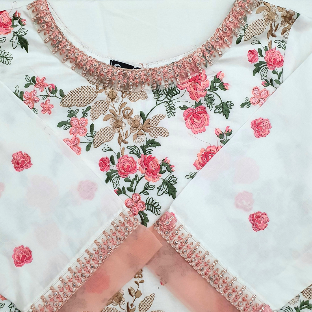 Pink Blossom Embroidery Suit-2PC