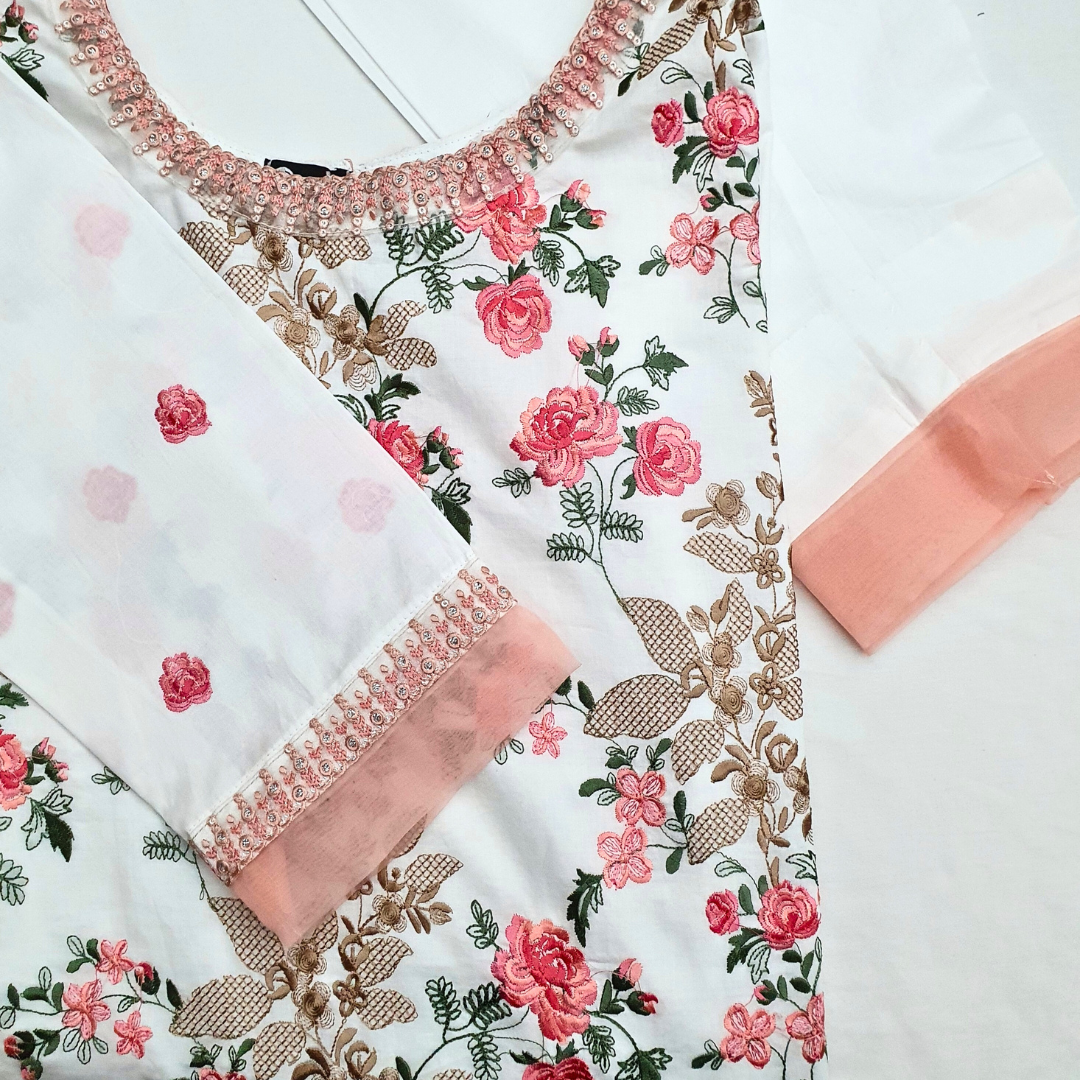 Pink Blossom Embroidery Suit-2PC