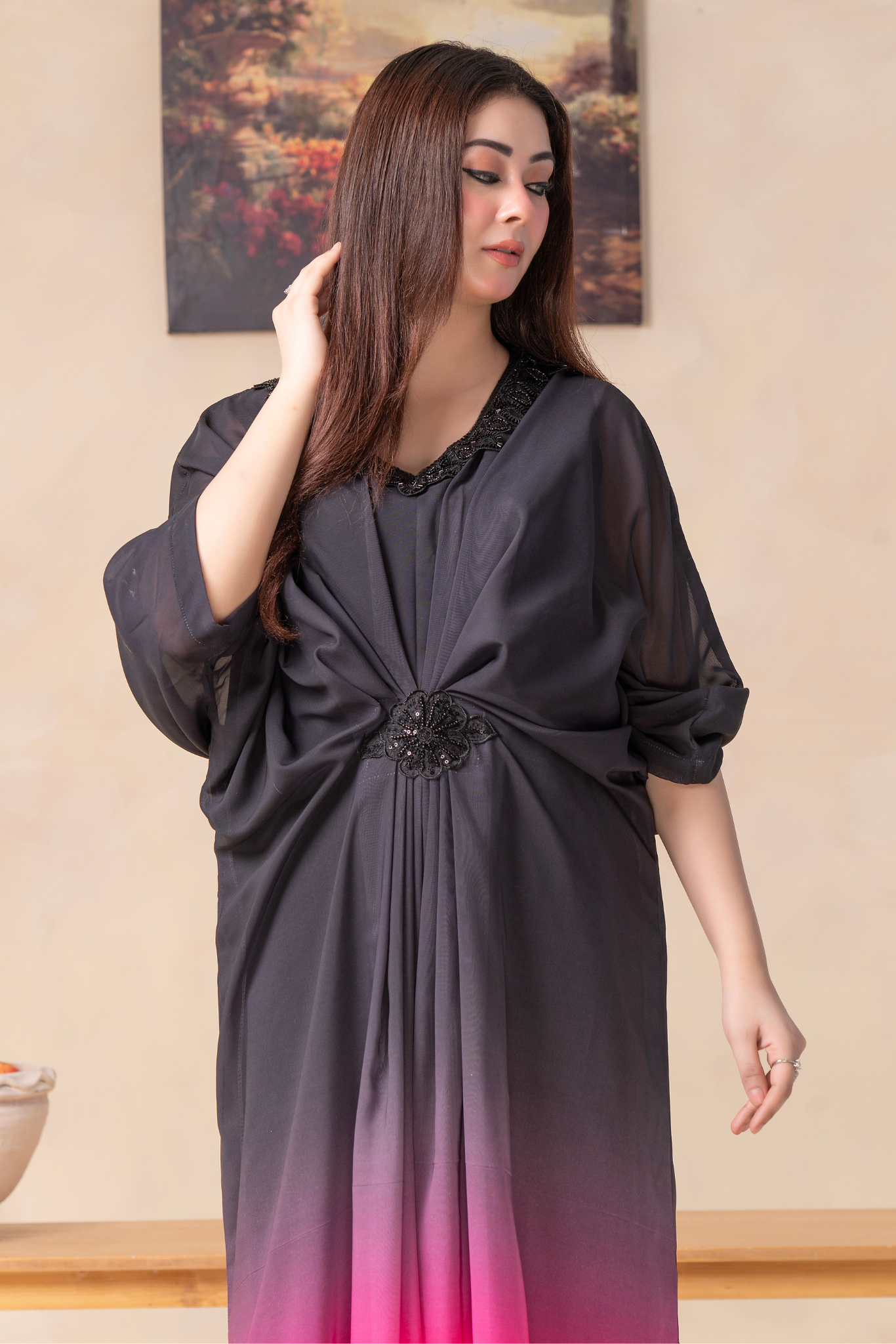 Noir Fuschia Kaftan