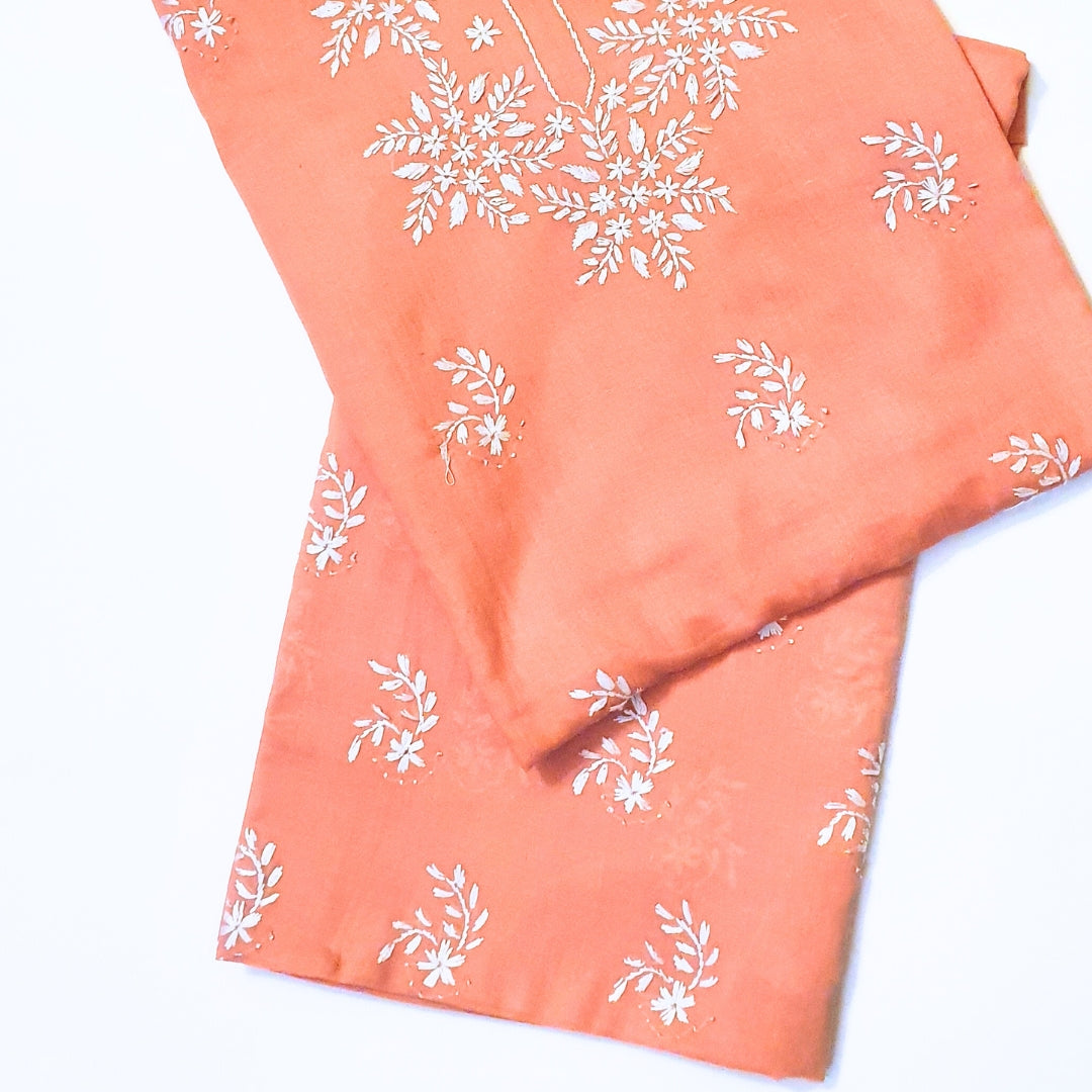 Deep Peach Star- Hand Embroidered 2PC suit