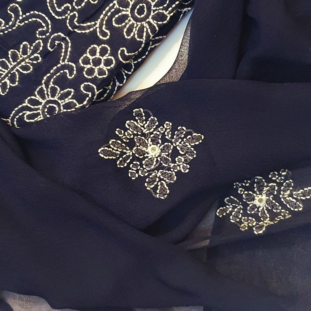 Aaina Karahi in Navy Blue- Hand Embroidered 3PC suit