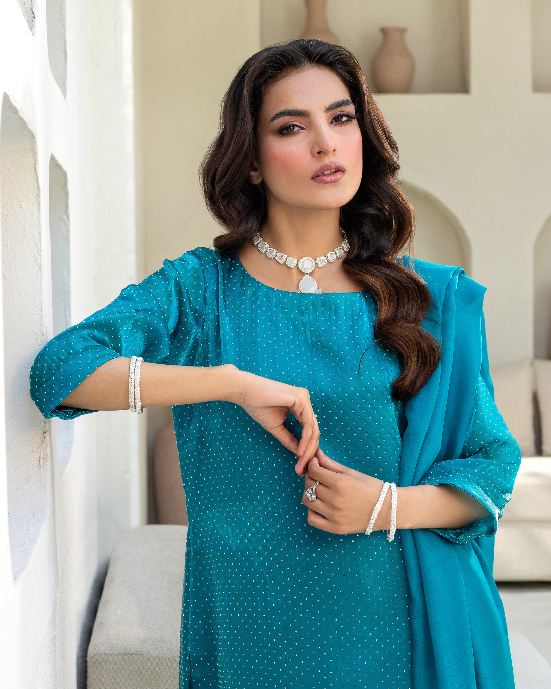 Teal Blue Sheesha Silk-3PC