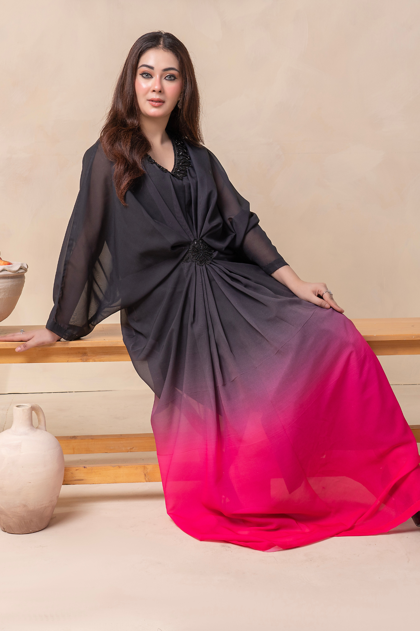 Noir Fuschia Kaftan