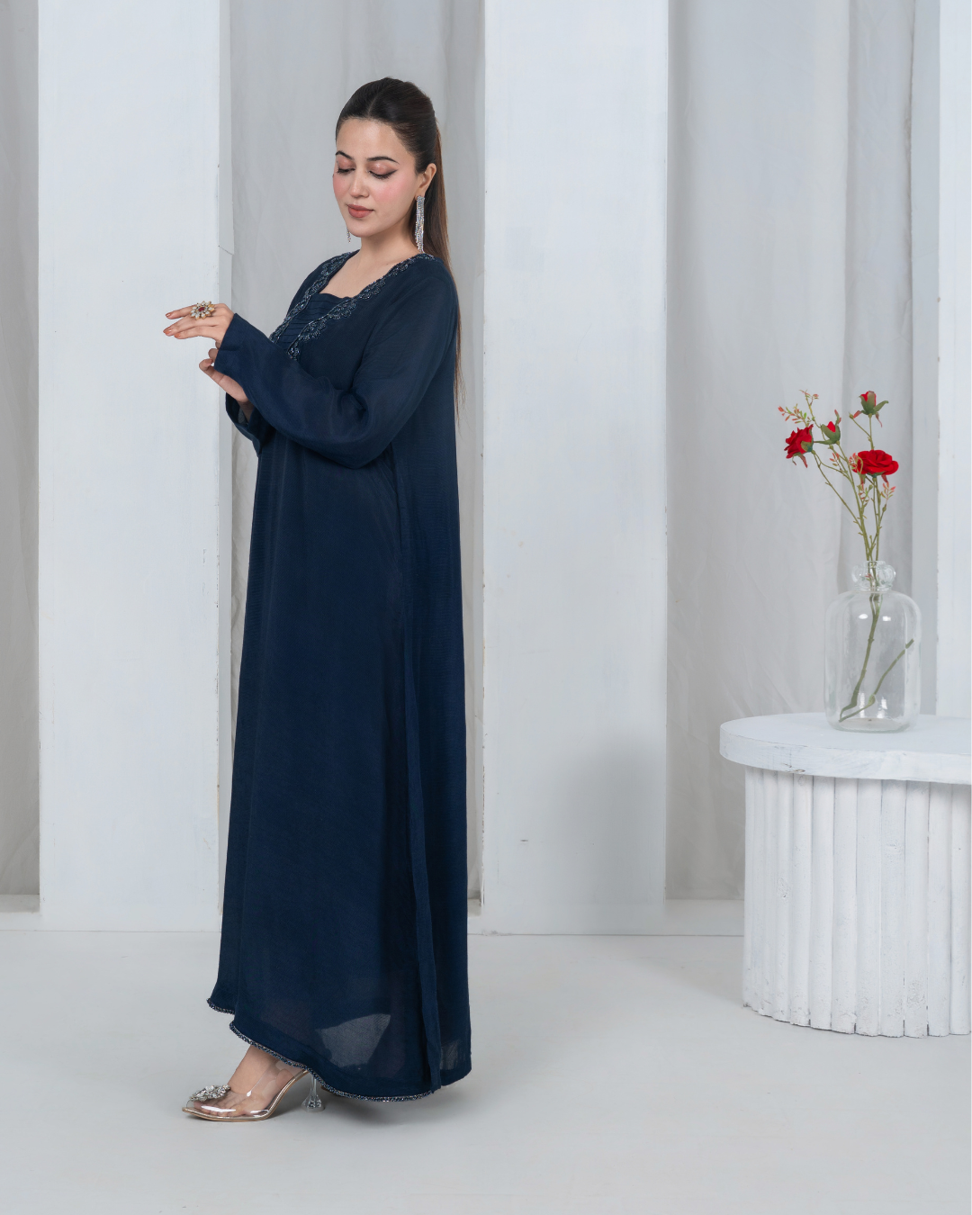Navy Blue Embellished Kaftan