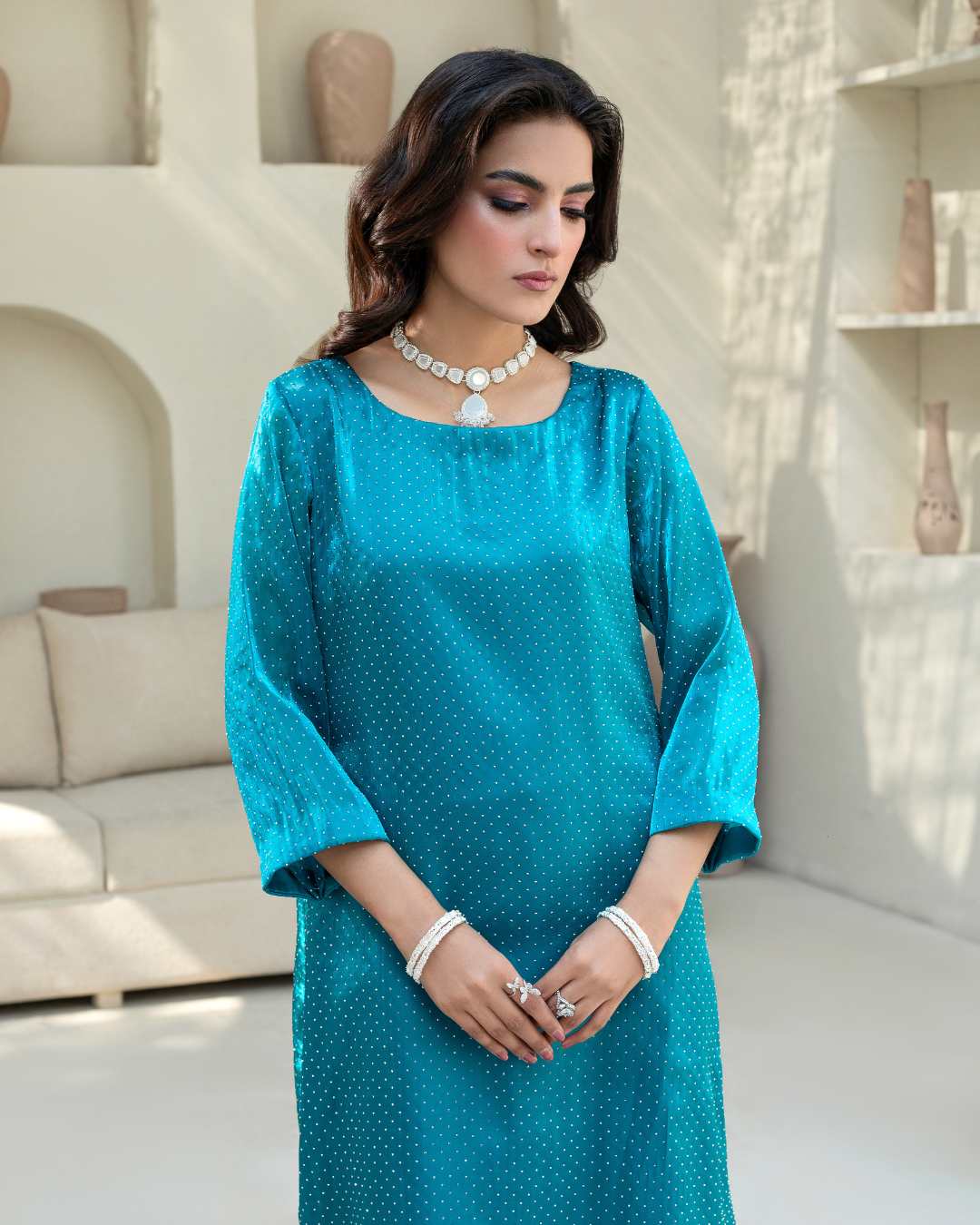 Teal Blue Sheesha Silk-3PC