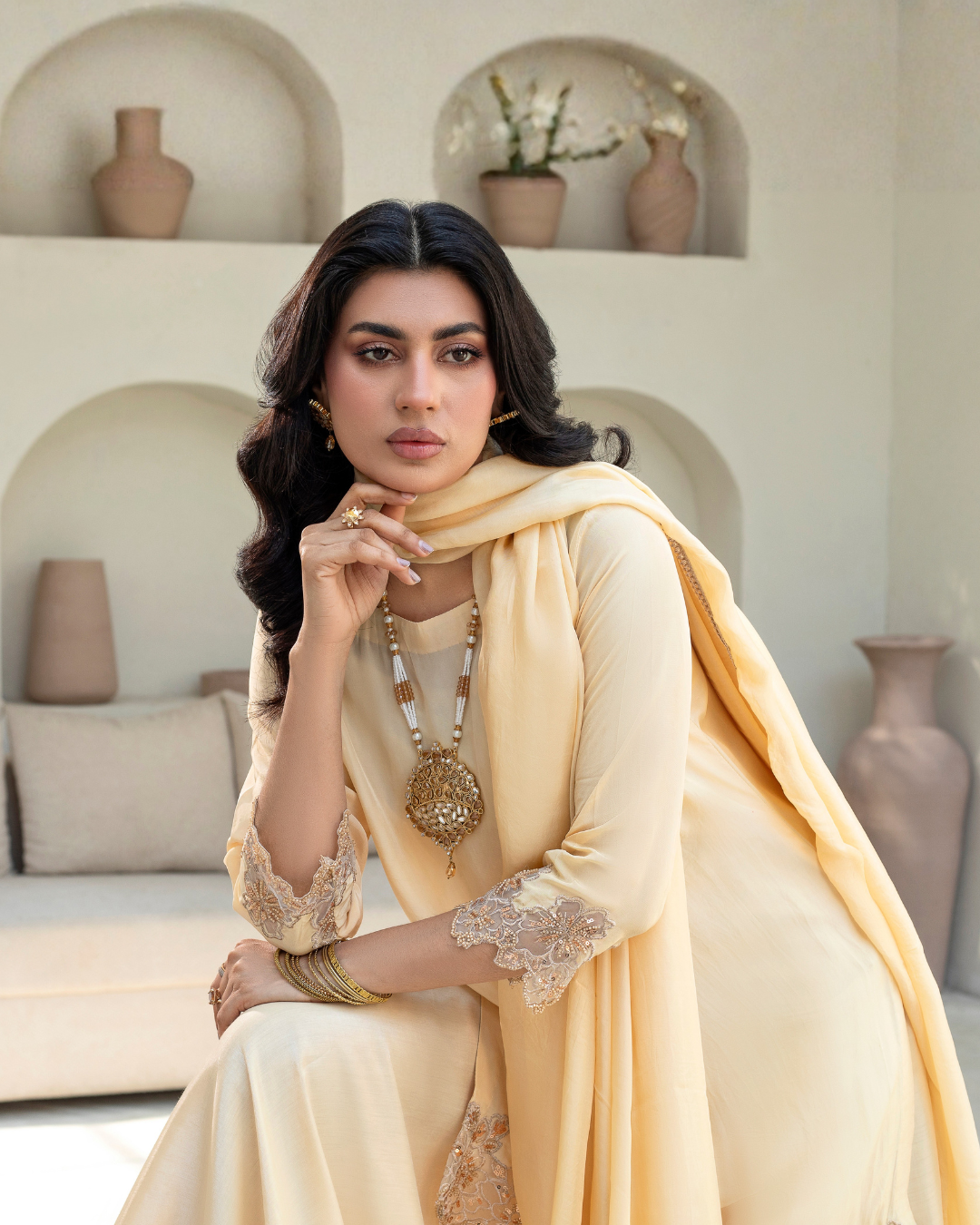 Cream Sequin Lengha Outift-3PC