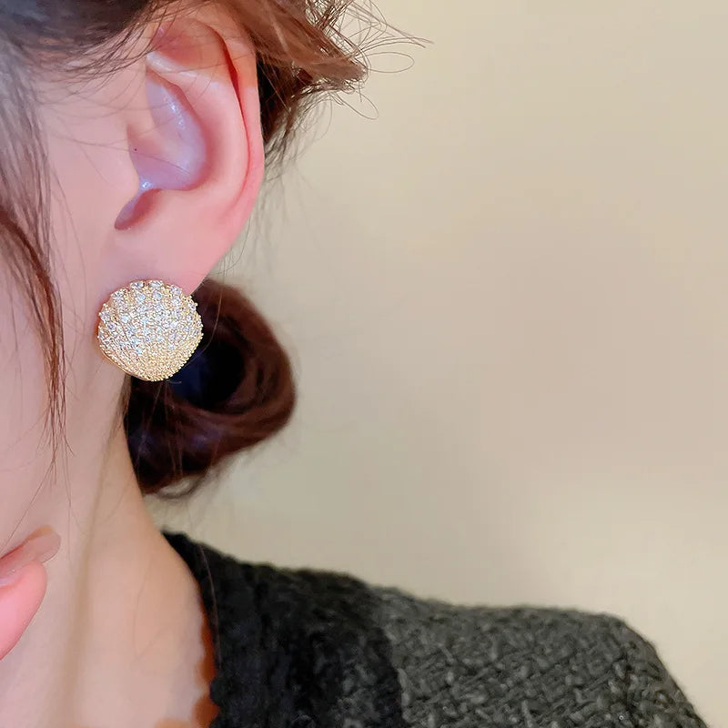 Gold Plated Zircon Sea Shell Earrings