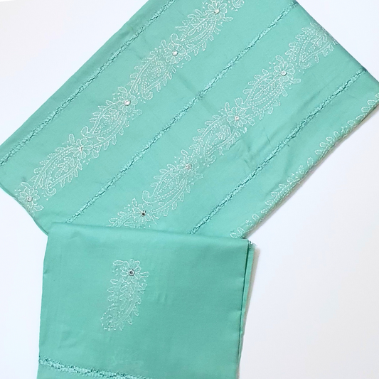 Light Sea Green--Unstitched Hand Embroidered Suit