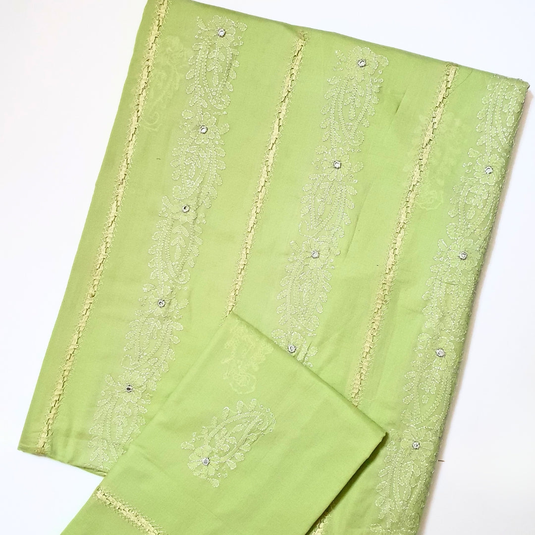 Tea Green Shatarkash-Unstitched Hand Embroidered 3 PC