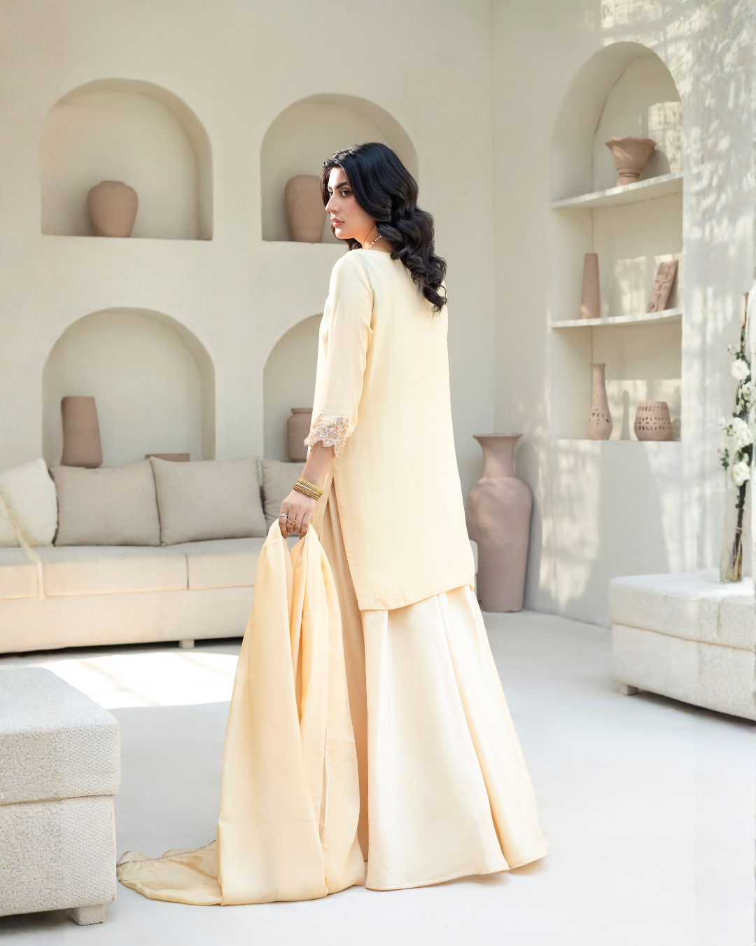 Cream Sequin Lengha Outift-3PC