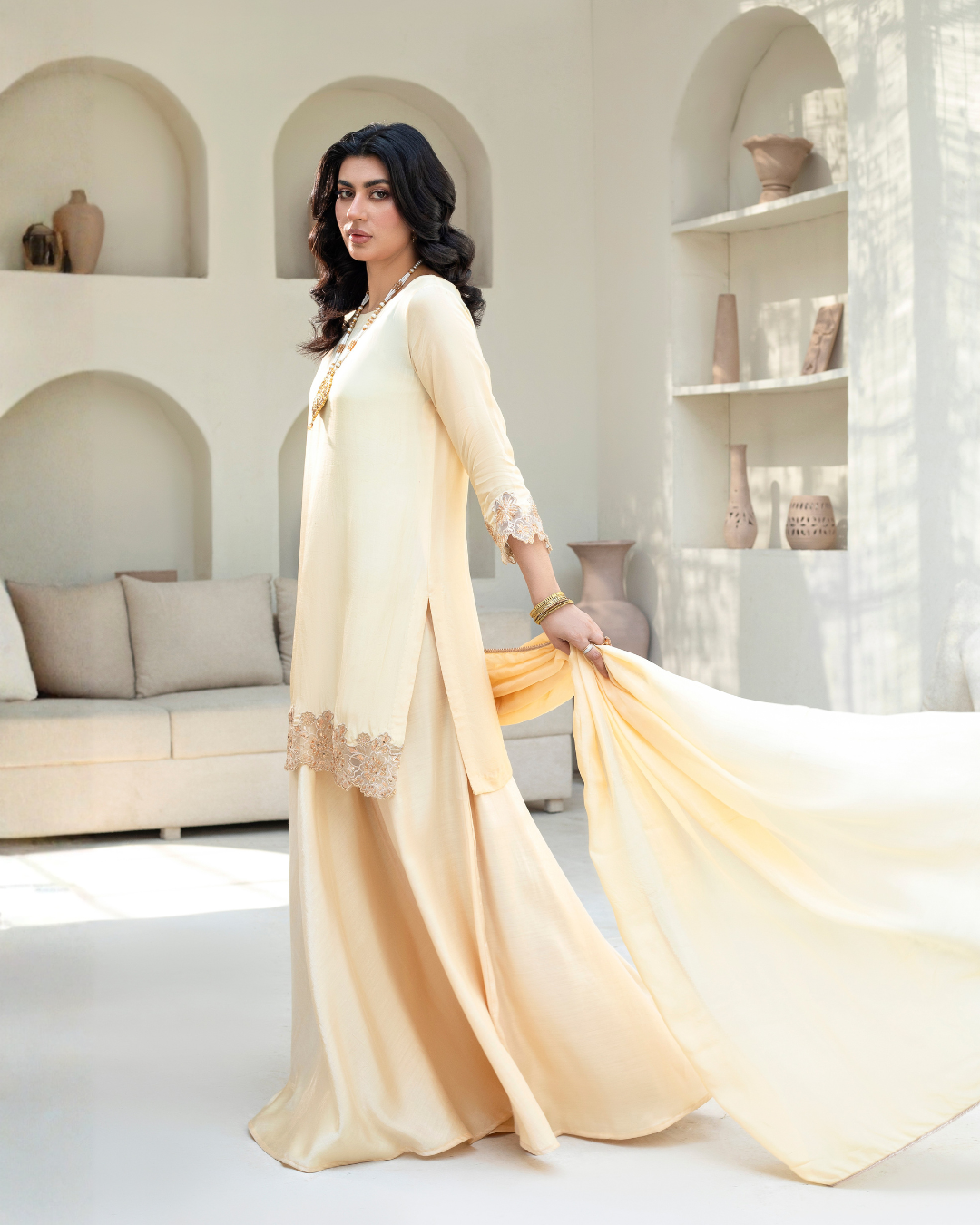 Cream Sequin Lengha Outift-3PC