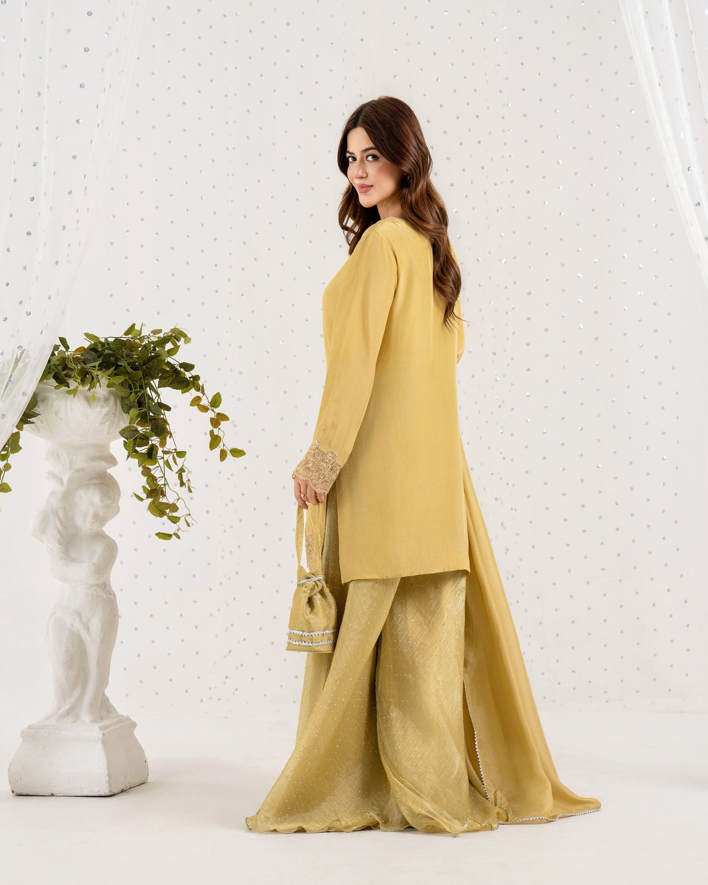 Gold Sheesha Silk Sharara Set-4PC