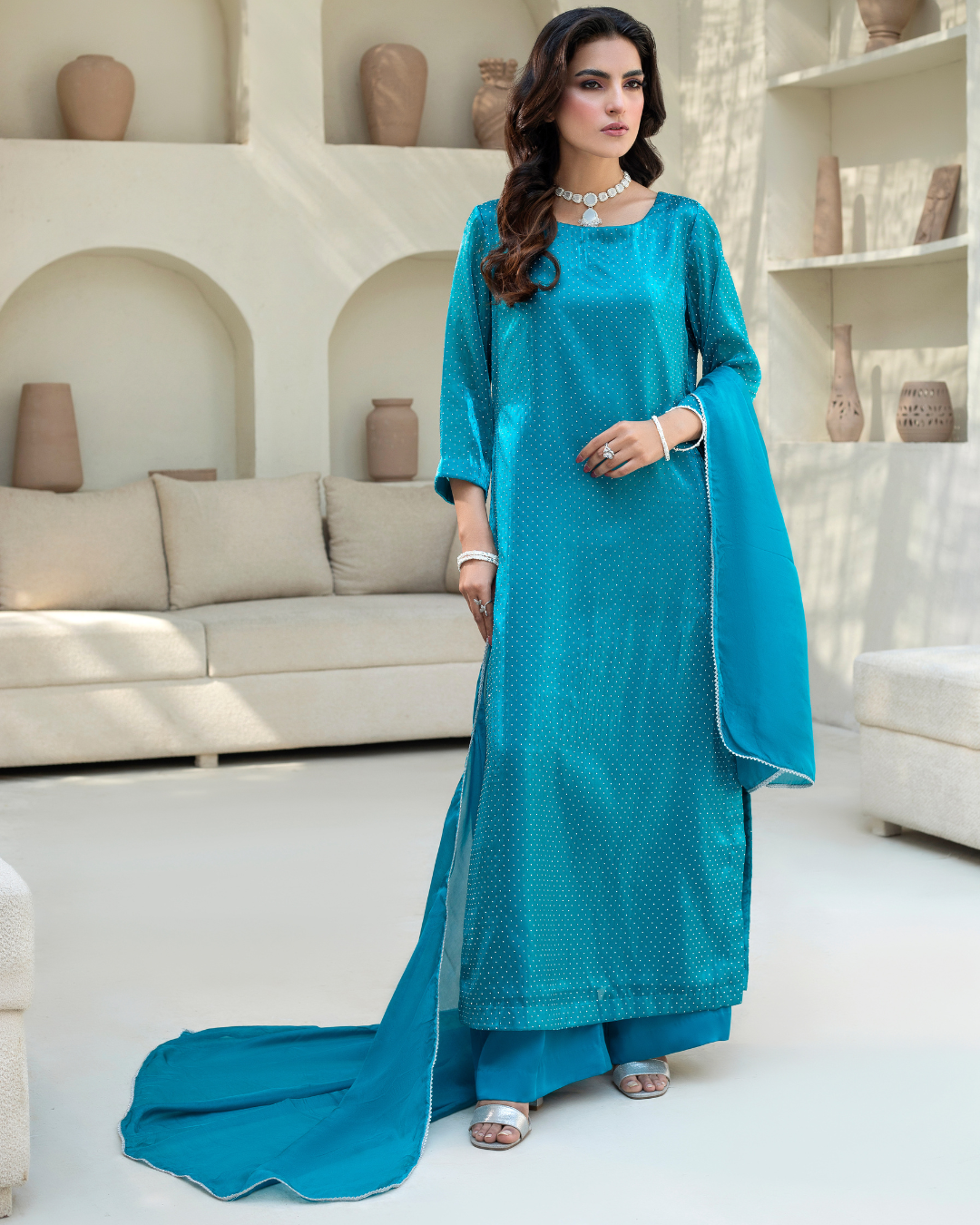 Teal Blue Sheesha Silk-3PC