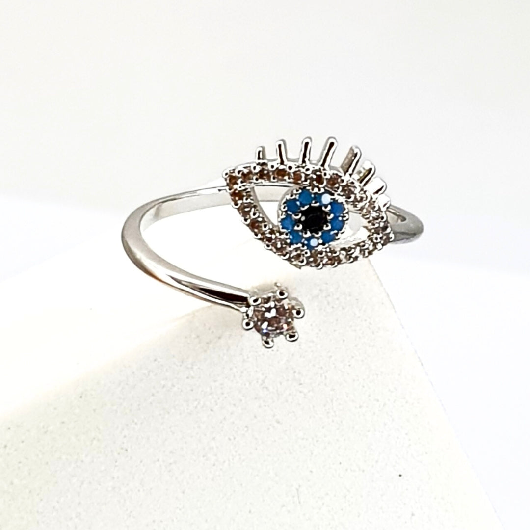 Silver Turkish Eye Ring (Adjustable)