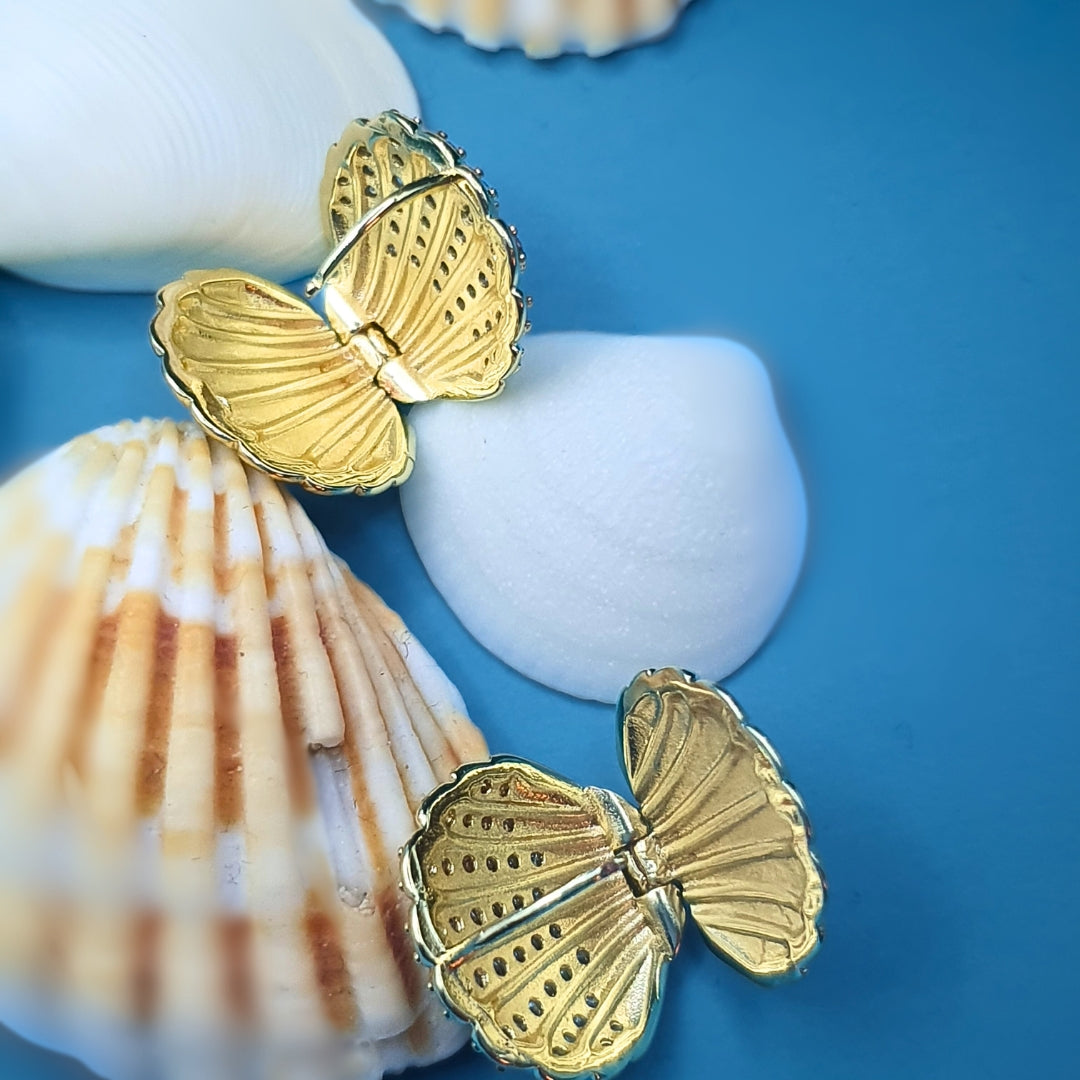 Gold Plated Zircon Sea Shell Earrings