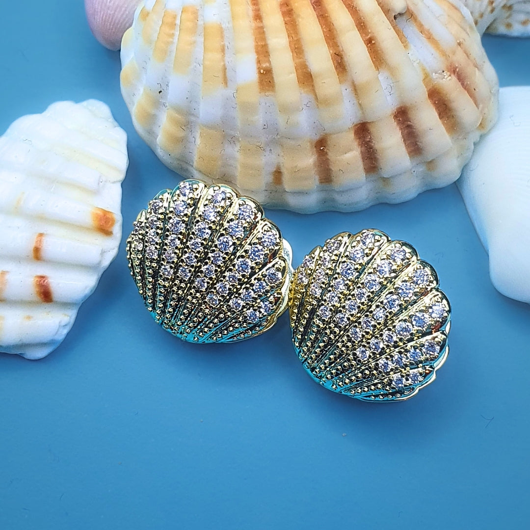 Gold Plated Zircon Sea Shell Earrings