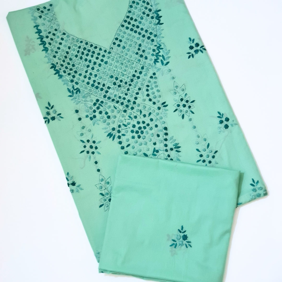 Sea Green Hand Embroidered-3PC Unstitched Suit