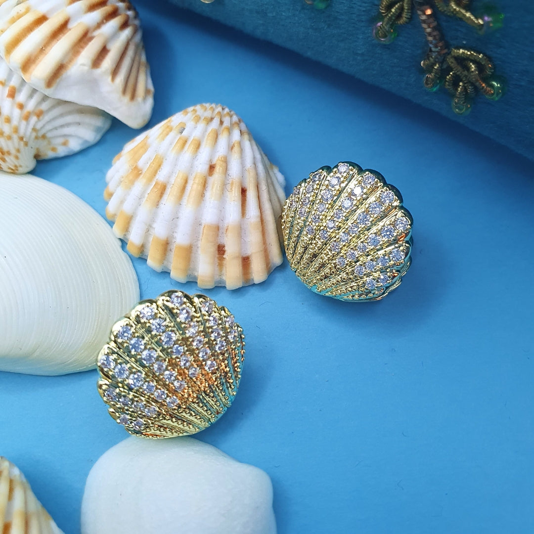 Gold Plated Zircon Sea Shell Earrings