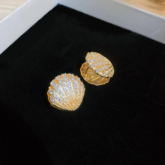 Gold Plated Zircon Sea Shell Earrings