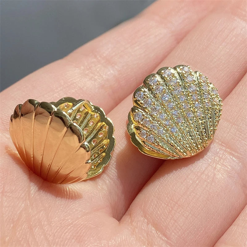 Gold Plated Zircon Sea Shell Earrings