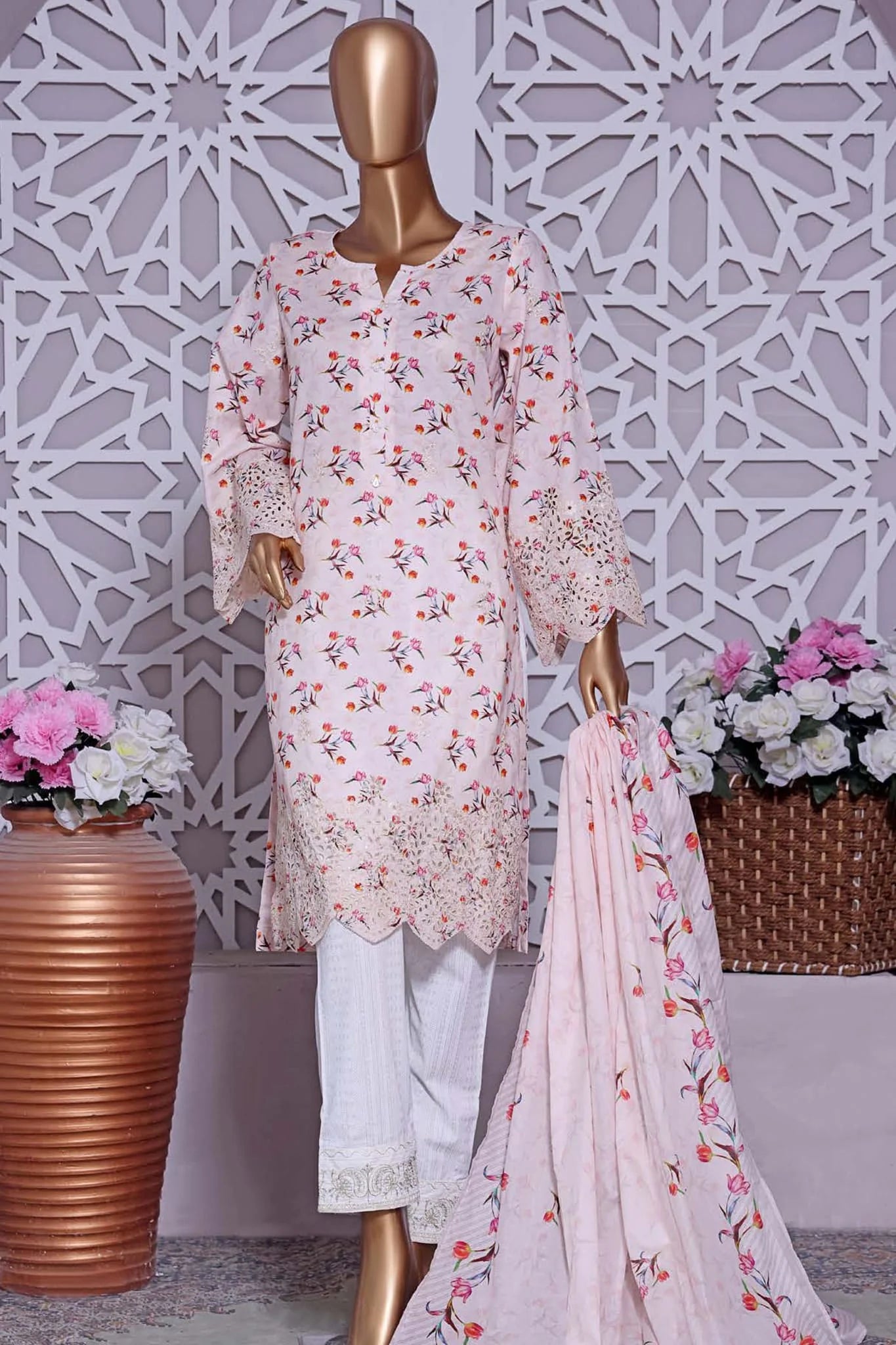 Chaandbagh by Bin Saeed Stitched 3 Piece Embroidered Lawn Vol-01 Collection'2023-CF-0080-Pink