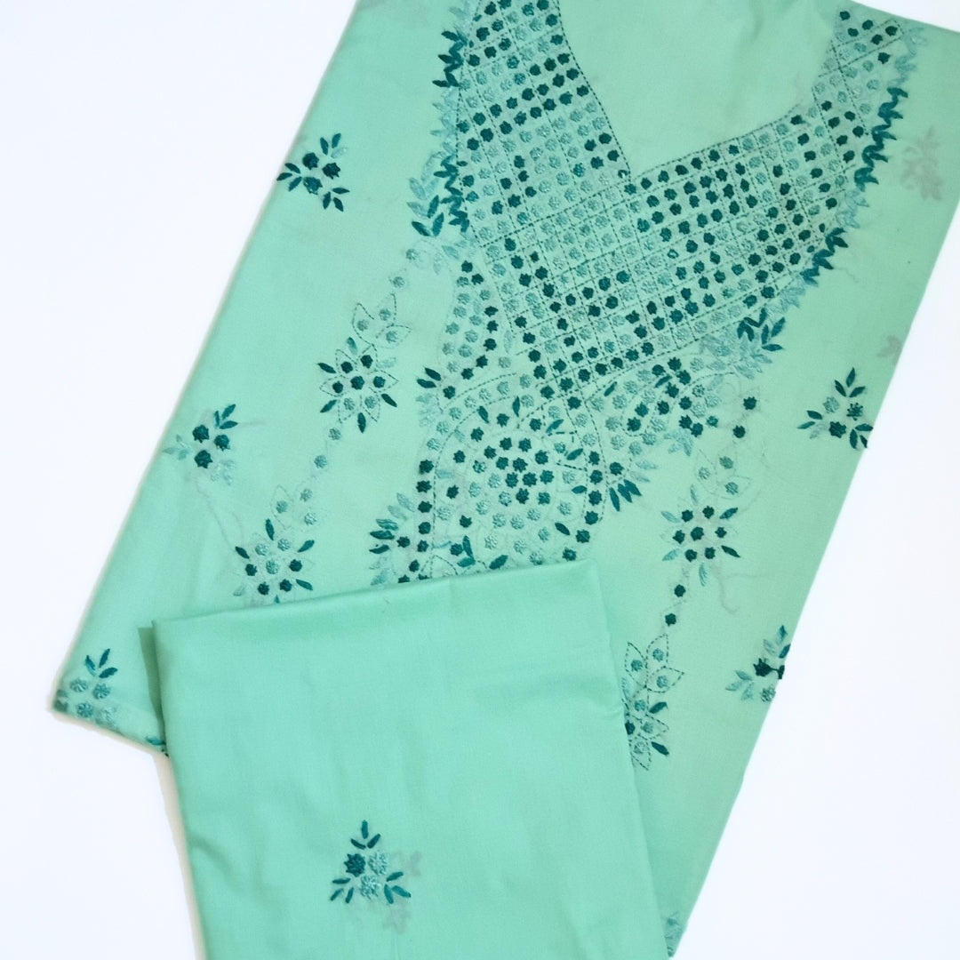 Sea Green Hand Embroidered-3PC Unstitched Suit