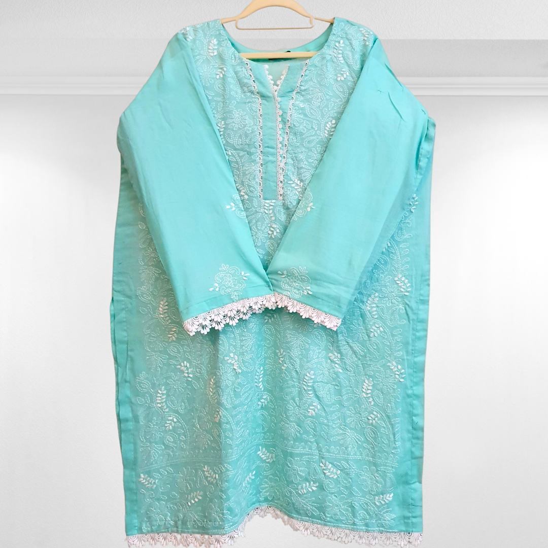 Sea Blue Hand Embroided Suit-3PC