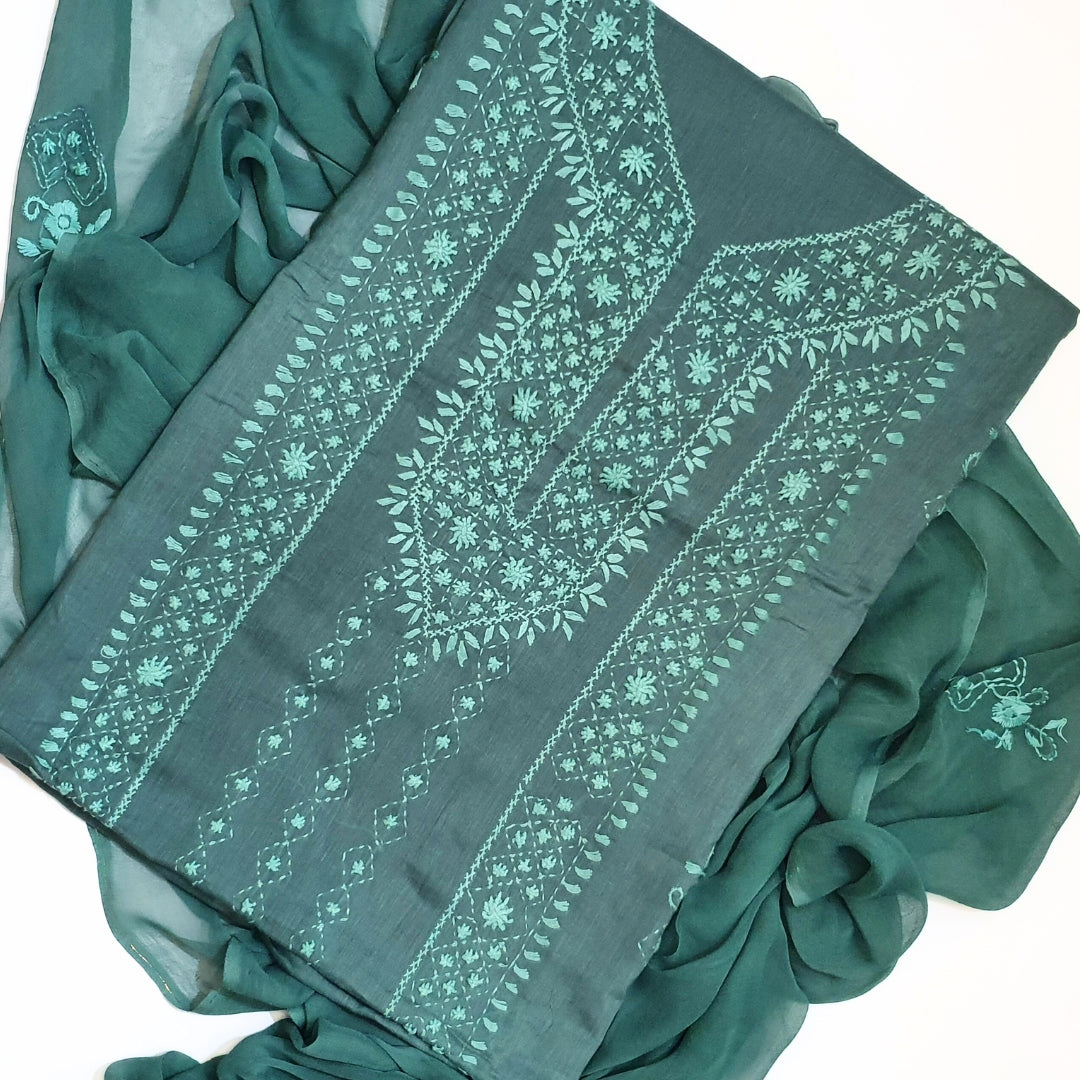 Teal Hand Embroidered-3PC Unstitched Suit