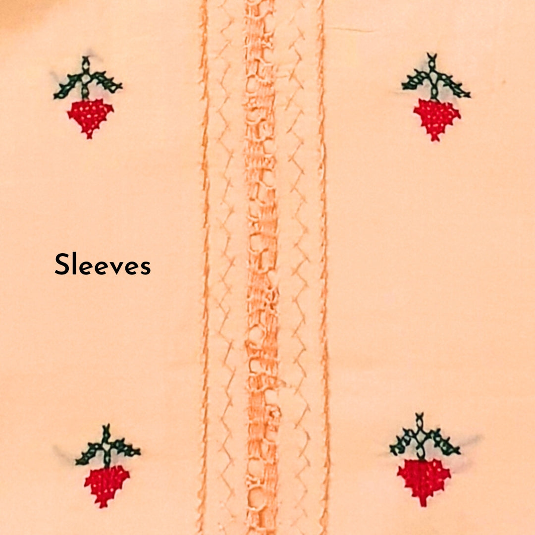 Peach Rose Cross Stitch Hand Embroidered-3PC Unstitched Suit