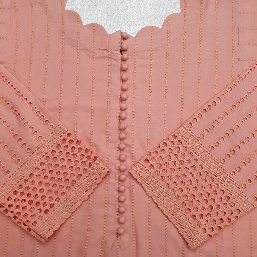 Peach Embroided Chikan Suit-2 PC