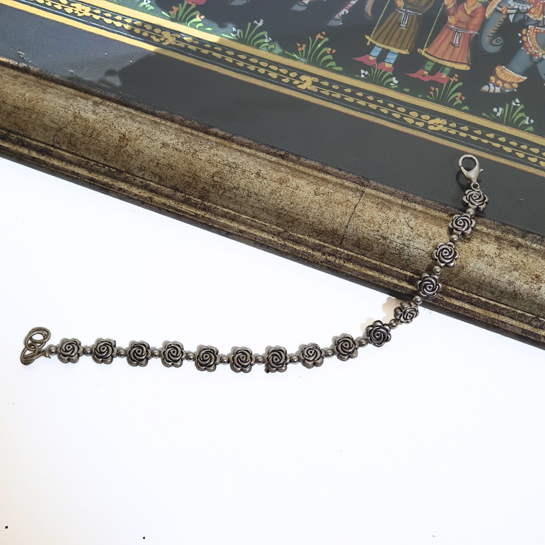 Oxidixed Rose Chain Bracelet