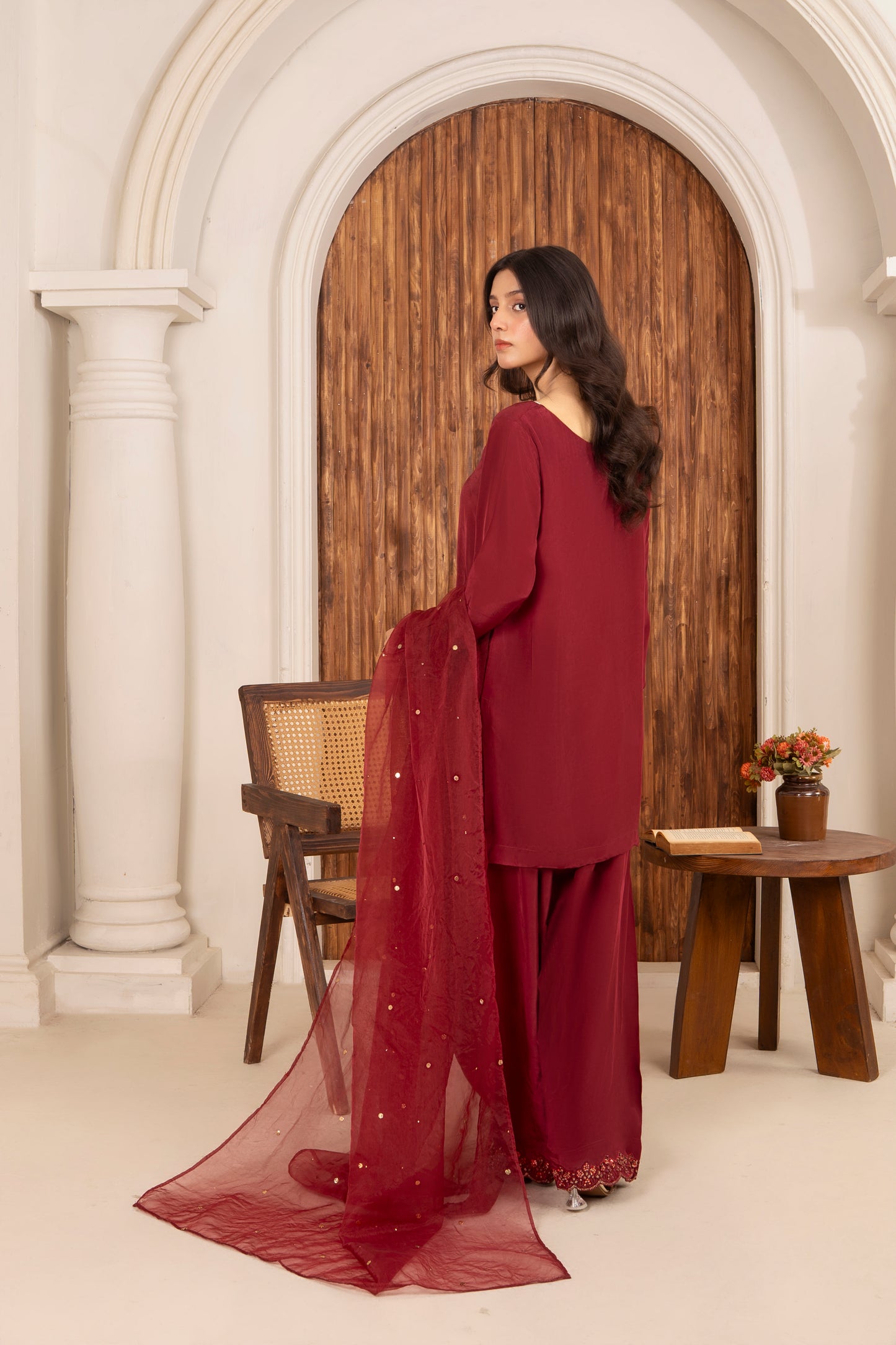 Maroon Mukesh Sequin Farshi Shalwar Set