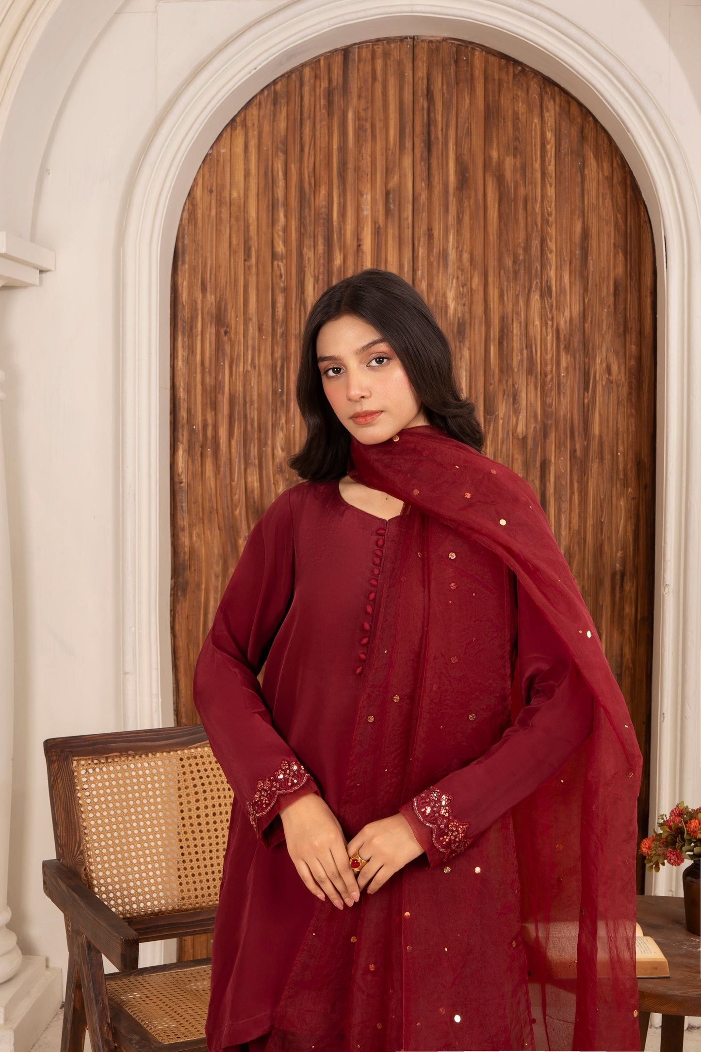 Maroon Mukesh Sequin Farshi Shalwar Set