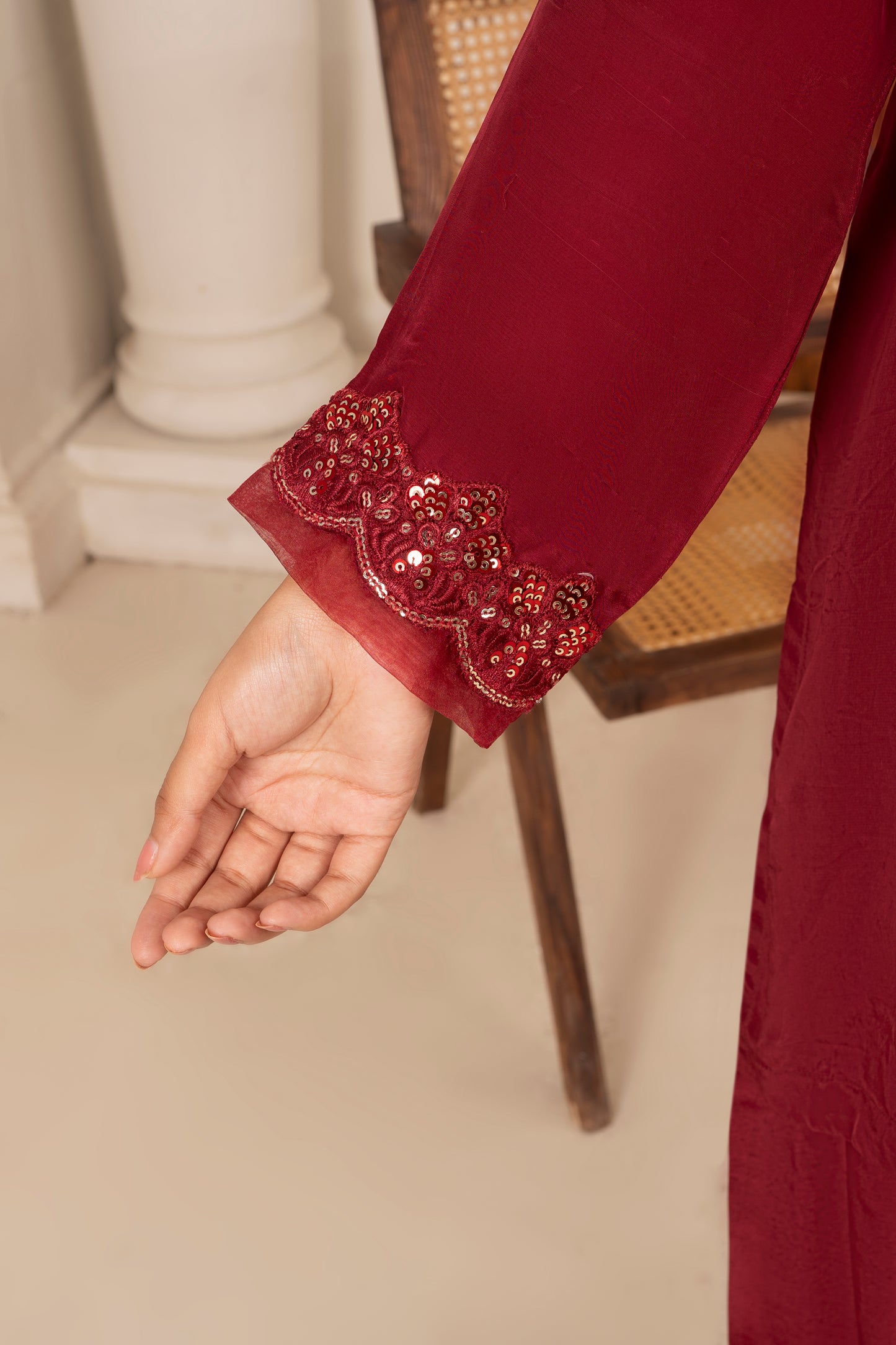 Maroon Mukesh Sequin Farshi Shalwar Set
