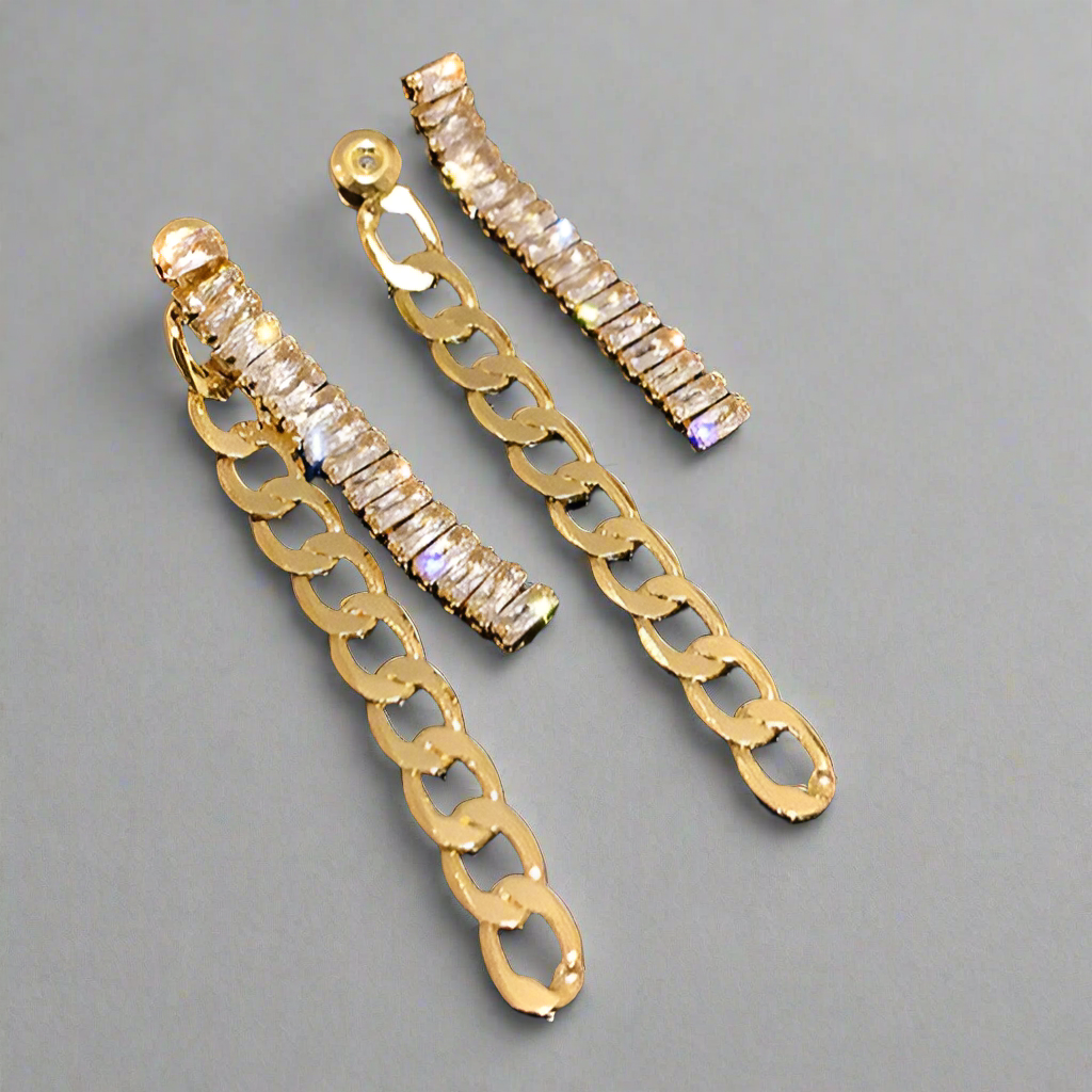 Double Gold Zircon Chain Earrings